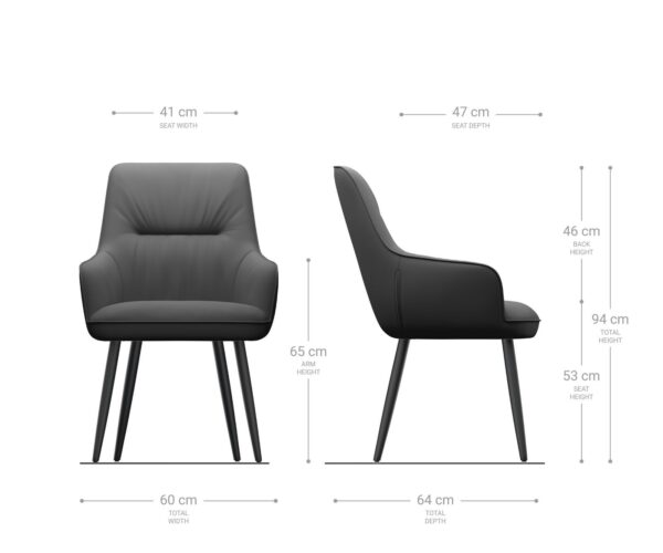 Jídelní židle Zelia-Flex s područkami, 4 nohy, zužující se, černý samet, šedá - Image 6