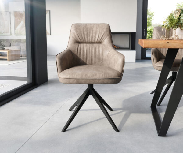 Jídelní židle Zelia-Flex s područkami, křížová podnož, široké, černá mikrovlákna taupe, otočné o 360° - Image 2