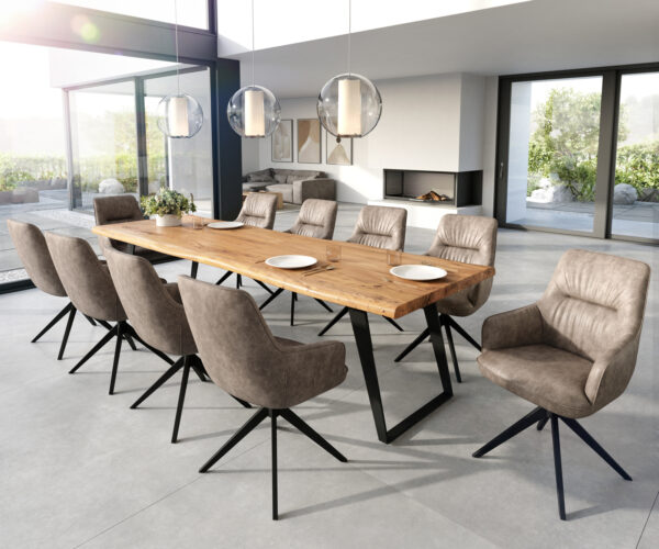 Jídelní židle Zelia-Flex s područkami, křížová podnož, široké, černá mikrovlákna taupe, otočné o 360° - Image 4