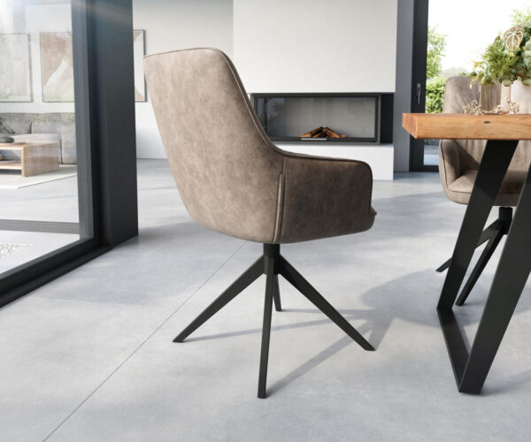 Jídelní židle Zelia-Flex s područkami, křížová podnož, široké, černá mikrovlákna taupe, otočné o 360° - Image 5