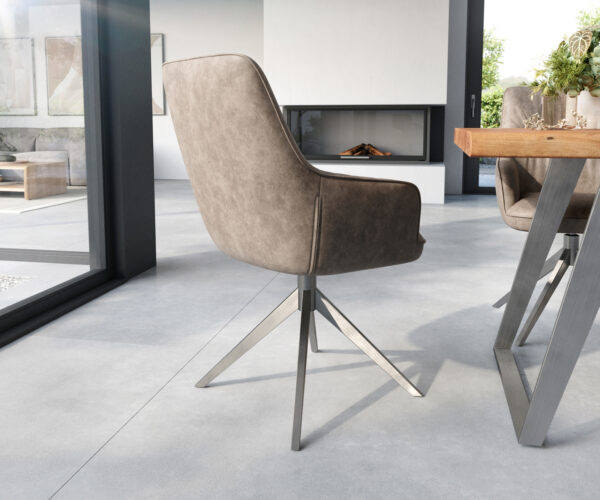 Jídelní židle Zelia-Flex s područkami, křížová podnož, široké, nerezová ocel, mikrovlákno taupe, otočné o 360° - Image 5