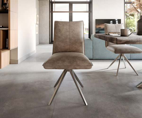 Jídelní židle Lelio-Flex křížový rám široký nerezová ocel mikrovlákno taupe otočné o 360° - Image 2