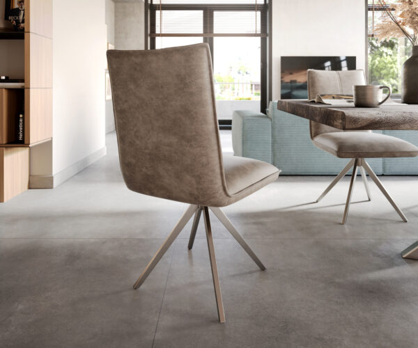 Jídelní židle Lelio-Flex křížový rám široký nerezová ocel mikrovlákno taupe otočné o 360° - Image 5