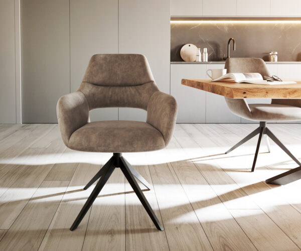 Jídelní židle Yago-Flex s područkami, křížová podnož, široké, černá mikrovlákna taupe, otočné o 360° - Image 2