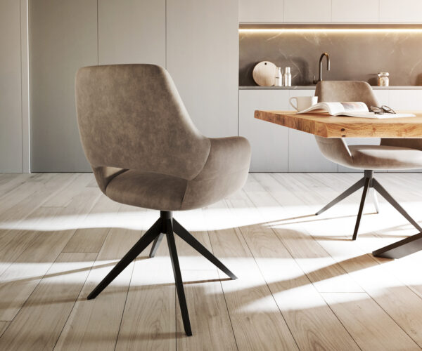 Jídelní židle Yago-Flex s područkami, křížová podnož, široké, černá mikrovlákna taupe, otočné o 360° - Image 5