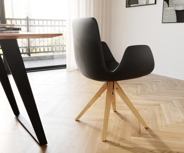 Jídelní židle Ilia-Flex dřevěný rám, zužující se, přírodní pravá černá kůže, otočné - Image 5