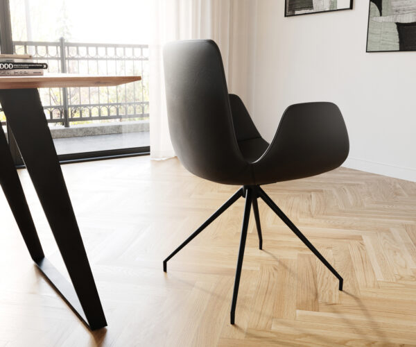 Jídelní židle Ilia-Flex křížová konstrukce zúžená černá pravá kůže černá otočná - Image 5