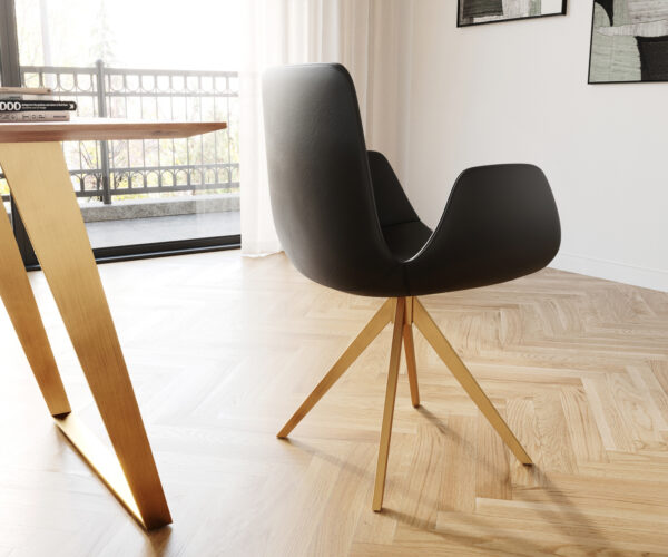 Jídelní židle Ilia-Flex s područkami, křížový rám, lemovaný zlatou pravou černou kůží, otočné o 180° - Image 5