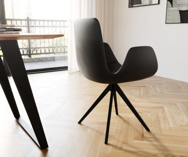 Jídelní židle Ilia-Flex s područkami, křížová podnož, černá pravá kůže - Image 5