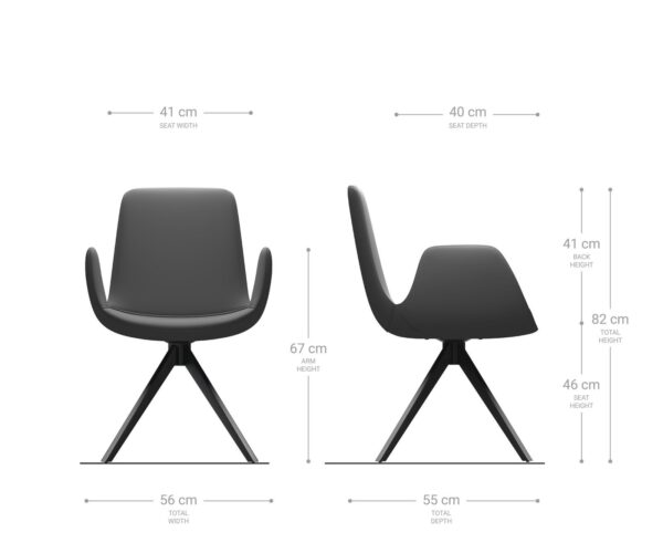 Jídelní židle Ilia-Flex s područkami, křížová podnož, lemovaný zlatým sametem, šedá, otočné o 180° - Image 6