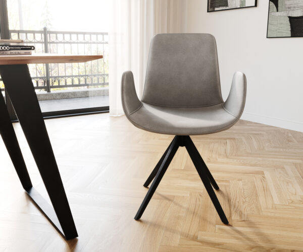 Jídelní židle Ilia-Flex s područkami, křížová podnož, lemovaný černým sametem, šedá, otočné o 180° - Image 2