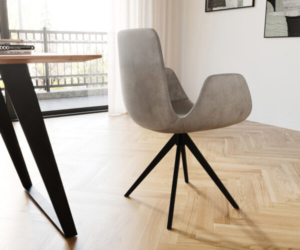 Jídelní židle Ilia-Flex s područkami, křížová podnož, lemovaný černým sametem, šedá, otočné o 180° - Image 5