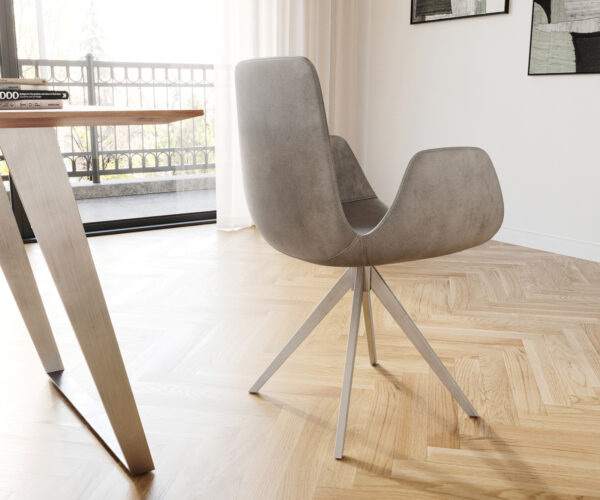 Jídelní židle Ilia-Flex s područkami, křížová podnož, lemovaná nerezovou ocelí, sametově šedá, otočná o 180° - Image 5