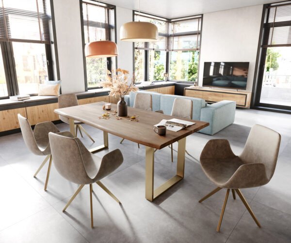 Jídelní židle Ilia-Flex s područkami, křížový rám, lemovaný zlatou mikrovláknovou tkaninou taupe, otočné o 180° - Image 4
