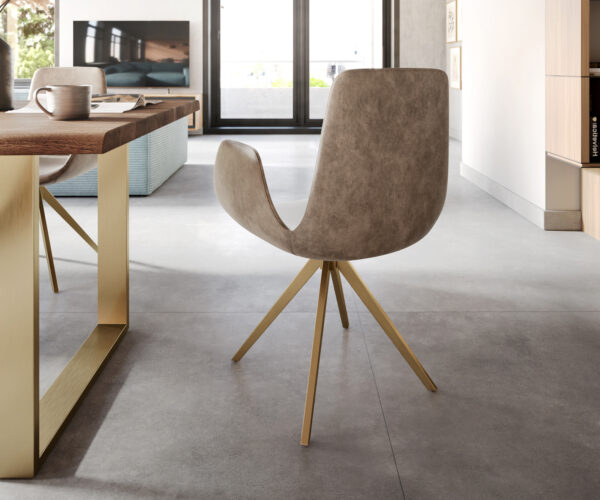 Jídelní židle Ilia-Flex s područkami, křížový rám, lemovaný zlatou mikrovláknovou tkaninou taupe, otočné o 180° - Image 5