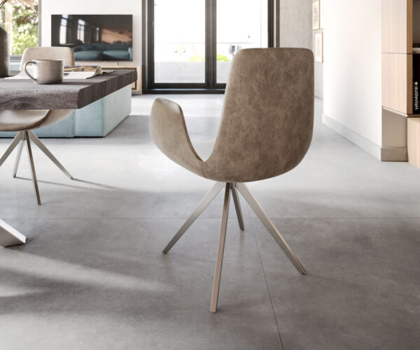 Jídelní židle Ilia-Flex s područkami, křížová podnož, lemovaný nerezovou ocelí, mikrovlákno taupe, otočné o 180° - Image 5
