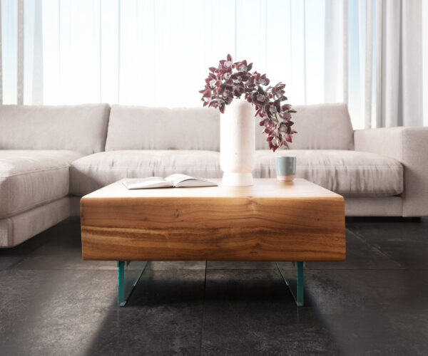 Konferenční stolek New Live Edge 80x60x38 cm přírodní akácie 2 zásuvky plovoucí styl Novinka New Live-Edge Live Edge 80x60x38 cm přírodní akácie 2 zásuvky plovoucí styl - Image 2