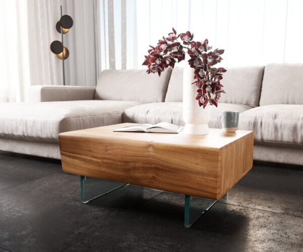 Konferenční stolek New Live Edge 80x60x38 cm přírodní akácie 2 zásuvky plovoucí styl Novinka New Live-Edge Live Edge 80x60x38 cm přírodní akácie 2 zásuvky plovoucí styl - Image 4