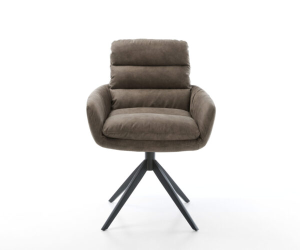 Jídelní židle Abelia-Flex s područkami, křížová podnož, široké, černá, mikrovlákno taupe, otočné o 360° - Image 2