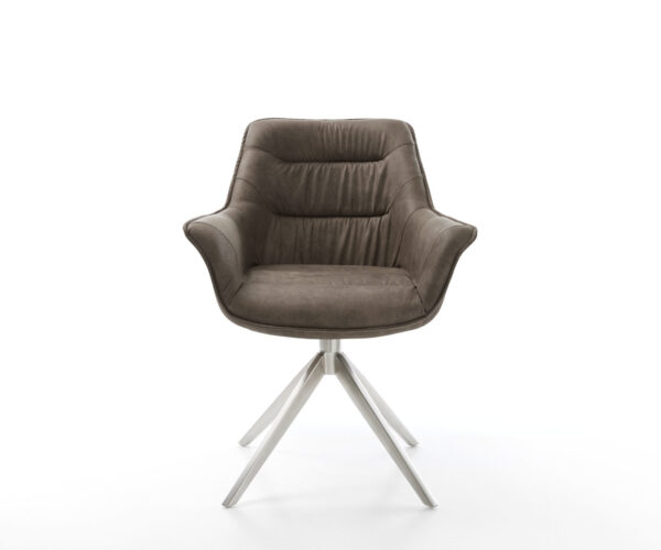 Jídelní židle Kaira-Flex křížový rám široký nerezová ocel mikrovlákno taupe otočné o 360° - Image 2