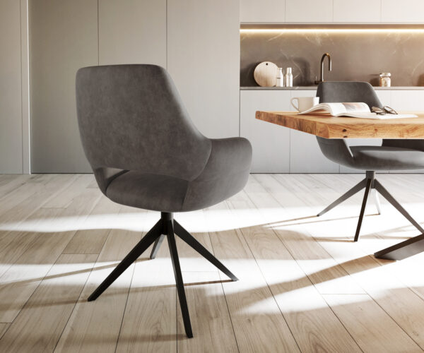 Jídelní židle Yago-Flex s područkami, křížová podnož, široké, černý mikrovlákenný potah, antracit, otočné o 360° - Image 5