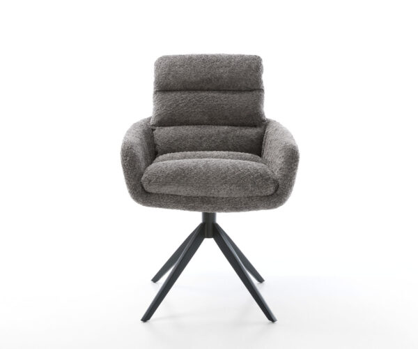 Jídelní židle Abelia-Flex s područkami, křížová podnož, široké, černé, šedé bouclé, otočné o 360° - Image 2
