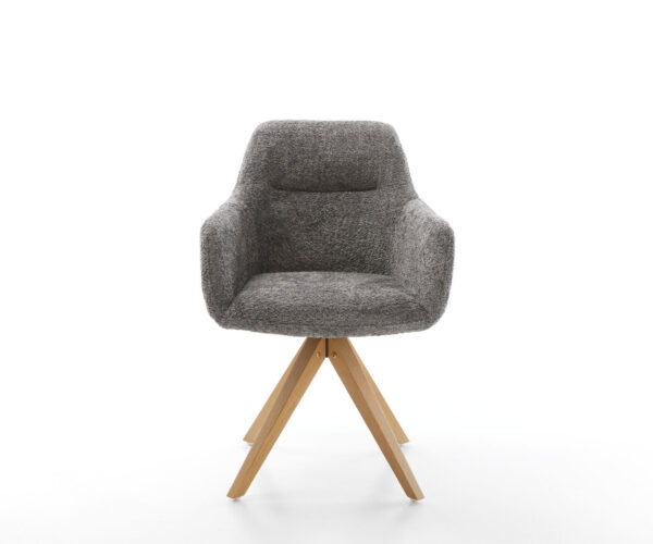 Jídelní židle Pejo-Flex s dřevěným rámem, lemované přírodním šedým bouclé, otočné o 180° - Image 2