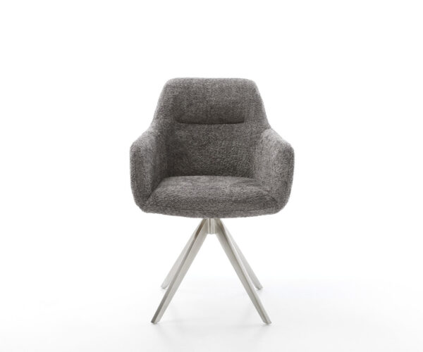 Jídelní židle Pejo-Flex s křížovou podnoží, lemované nerezovou ocelí, bouclé šedé, otočné o 180° - Image 2