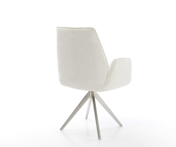 Jídelní židle Zoa-Flex s křížovou rámovou konstrukcí, lemovaný nerezovou ocelí, bílý bouclé, otočný o 180° - Image 5