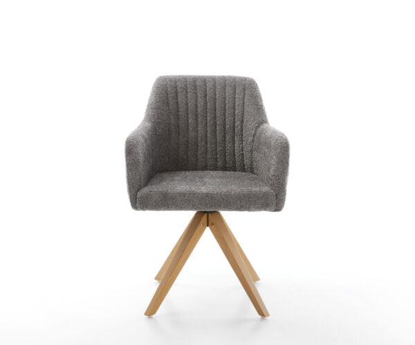 Jídelní židle Greg-Flex dřevěný rám s přírodní šedou bouclé látkou, otočné o 180° - Image 2