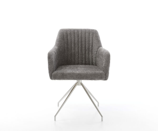 Jídelní židle Greg-Flex křížová rámová konstrukce z nerezové oceli, kuželovitá, bouclé šedá, otočné o 180° - Image 2