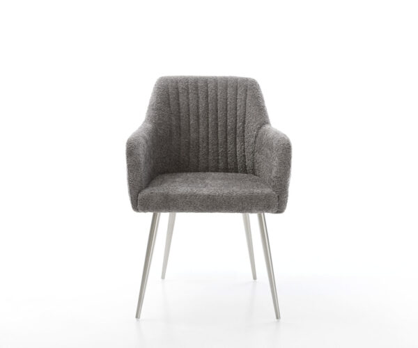 Jídelní židle Greg-Flex 4 nohy zúžené nerezové oceli, bouclé šedá - Image 2