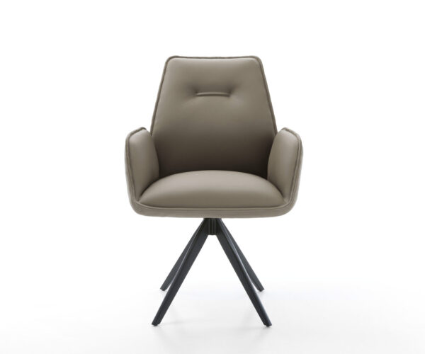 Jídelní židle Zoa-Flex s křížovou podnoží, lemované černou pravou kůží, taupe, otočné o 180° - Image 2