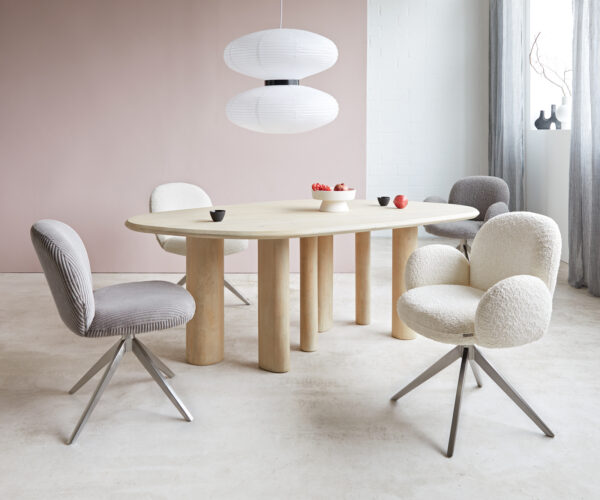 Jídelní židle Nube-Flex křížový rám široký nerezový manšestr stříbrně šedý 180° otočný s jádrem z taštičkových pružin - Image 4