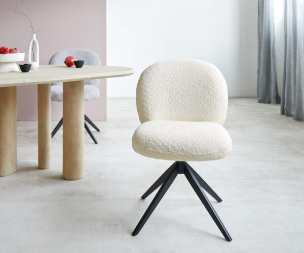 Jídelní židle Nube-Flex křížový rám široký kov černý bouclé bílý 180° otočný jádro z taštičkových pružin - Image 2