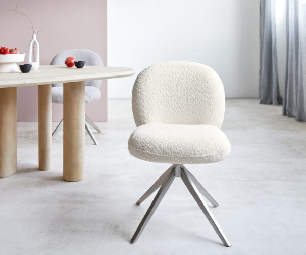 Jídelní židle Nube-Flex křížový rám široký nerez bouclé bílý 180° otočné jádro s kapsovými pružinami - Image 2