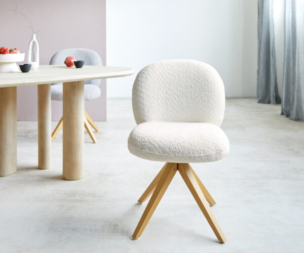 Jídelní židle Nube-Flex dřevěný rám, hranatý, přírodní bílý bouclé, 180° otočný, jádro s taštičkovými pružinami - Image 2