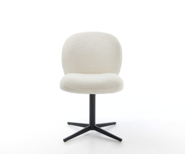 Jídelní židle Nube-Flex kovový křížový podstavec černý, bílý bouclé, 180° otočné, jádro s taštičkovými pružinami - Image 2