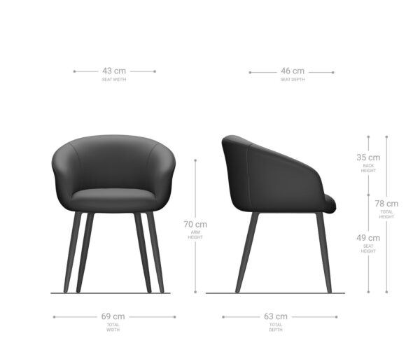 Jídelní židle Vinka-Flex 4 nohy kuželové kovové černé kombinované materiály taupe jádro s taštičkovými pružinami - Image 6