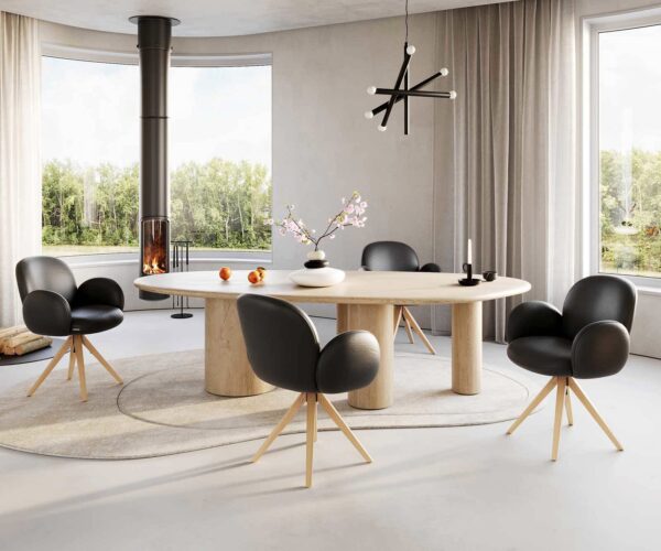 Jídelní židle Nube-Flex s područkami, dřevěný rám, hranatý, přírodní pravá kůže, černá, otočný o 180°, jádro z taštičkových pružin - Image 4