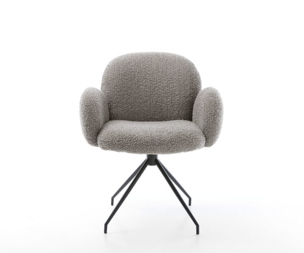 Jídelní židle Nube-Flex s područkami, křížová kovová podnož, zužující se, černá, bouclé stříbrně šedá, 180° otočné, s jádrem z taštičkových pružin - Image 2