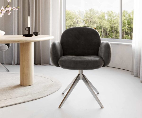 Jídelní židle Nube-Flex s područkami, křížová podnož, široké, nerezová ocel, mikrovlákno antracit vintage, 180° otočné, jádro z taštičkových pružin - Image 2