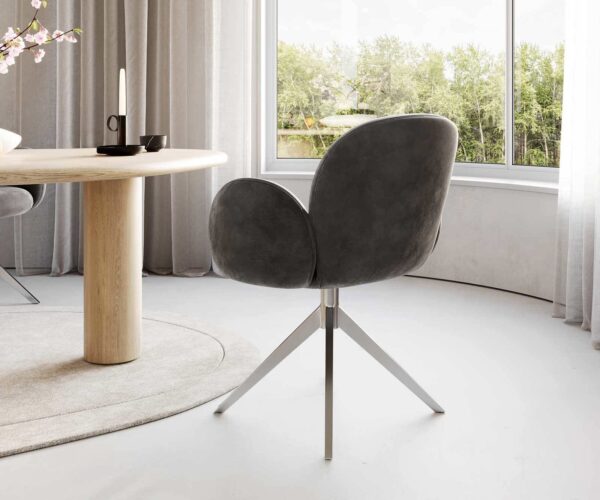 Jídelní židle Nube-Flex s područkami, křížová podnož, široké, nerezová ocel, mikrovlákno antracit vintage, 180° otočné, jádro z taštičkových pružin - Image 5