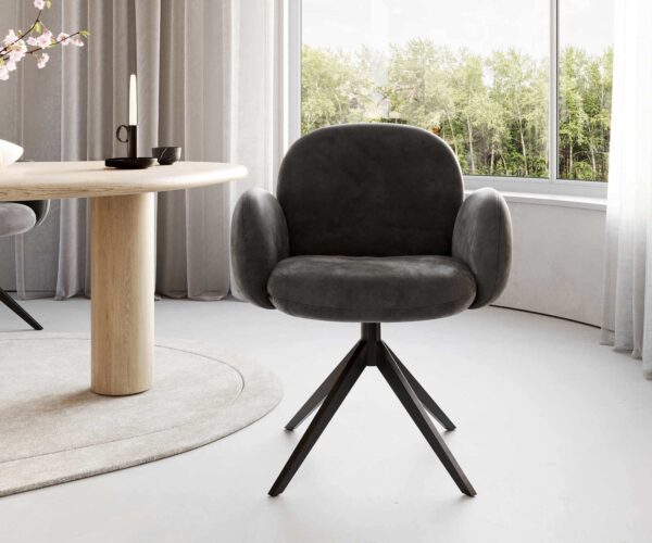 Jídelní židle Nube-Flex s područkami, křížový rám, široké, kovové, černé, mikrovlákno, antracit, vintage, otočné o 180°, jádro z taštičkových pružin - Image 2