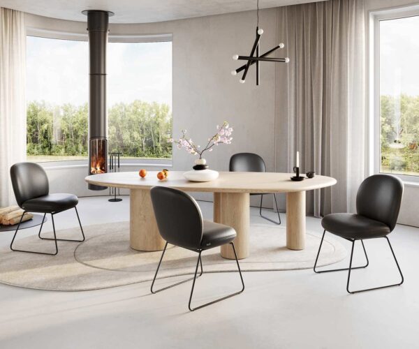 Jídelní židle Nube-Flex kovový rám na kluzácích černý, pravá černá kůže - Image 4