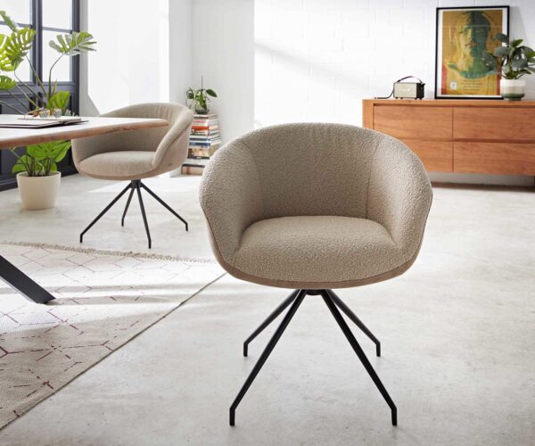 Jídelní židle Vinka-Flex s područkami, křížová podnož, zužující se kov, černá, kombinované materiály, taupe, 180° otočné, jádro z taštičkových pružin - Image 2