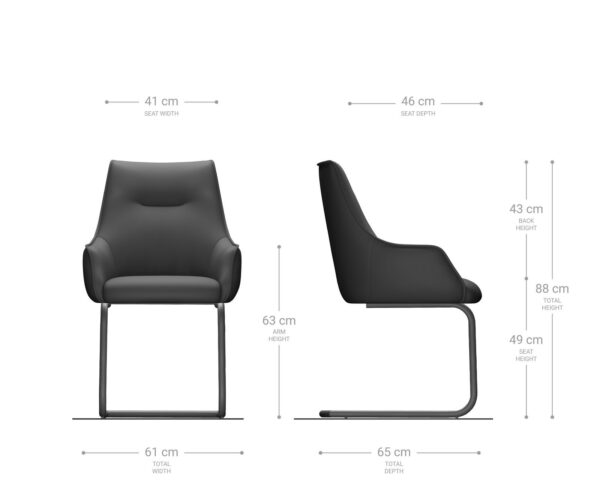 Jídelní židle Alja-Flex s područkami, konzolová konstrukce, kulaté kovové černé, bílý bouclé, jádro s taštičkovými pružinami - Image 6