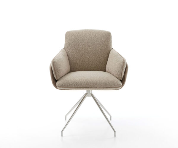 Jídelní židle Luan-Flex s područkami, křížová konstrukce, kuželová nerezová ocel, kombinace materiálů, taupe, otočné o 180° - Image 2