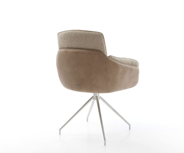 Jídelní židle Luan-Flex s područkami, křížová konstrukce, kuželová nerezová ocel, kombinace materiálů, taupe, otočné o 180° - Image 4