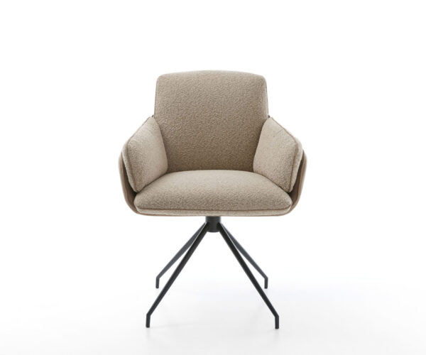 Jídelní židle Luan-Flex s područkami, křížová podnož, kuželové kovové nohy černé, materiálová kombinace taupe, otočné o 180° - Image 2